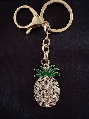 Mint Gold Pineapple Keychain with Green Enamel
